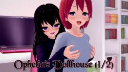 angry black_hair breast_grab clothed cover english_text female_only femdom femsub groping long_hair multiple_girls ophelia's_dollhouse ophelia_(ophelia's_dollhouse) purple_eyes red_hair rose_(ophelia's_dollhouse) short_hair sisters text zenin1