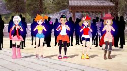  3d animated bandana beanie black_hair blue_hair boots bouncing_breasts breasts brown_hair chicken_dance chicken_pose dawn female_only femsub green_hair hair_ornament leggings long_hair may misty mochi_dance nemona_(pokemon) nintendo nude orange_hair pecharunt pokemon pokemon_diamond_pearl_and_platinum pokemon_red_green_blue_and_yellow pokemon_ruby_sapphire_and_emerald pokemon_scarlet_and_violet pokemon_x_and_y ponytail purple_eyes scarf serena shorts sound tagme tan_skin tie video worldender 