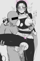 blush breast_sucking breasts confused dialogue femsub jujutsu_kaisen jujutsu_kaisen:_modulo maledom nipples nude ryuugu sex simple_background steam sweat text torn_clothes translation_request v vaginal white_background yuka_okkotsu