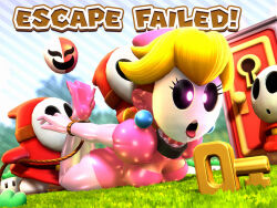  bondage cleavage enemy_conversion glowing_eyes large_breasts mask mind_break nintendo onmodel3d phanto possession princess_peach rope shyguy super_mario_bros. tongue_out 
