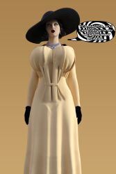 3d alcina_dimitrescu breasts dialogue dress female_only femsub huge_breasts milf resident_evil resident_evil_village solo spiral_eyes symbol_in_eyes text theheckle vampire