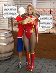  blonde_hair choker comic crimson_(stepfordcrimson) expressionless femsub groping hat latex maledom member9 original pizza_guy_(pizzanerd1) ponytail standing text uniform 