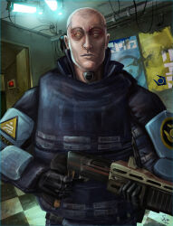 bald chemicalalia combine_soldier empty_eyes gun half-life_2 happy_trance lobotomy looking_at_viewer male_only malesub standing standing_at_attention tech_control valve