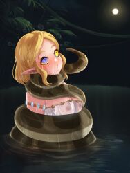  blonde_hair blush breasts breath_of_the_wild coils elf_ears female_only femsub incognigoat kaa_eyes nintendo open_mouth princess_zelda see-through short_hair snake tears_of_the_kingdom the_legend_of_zelda wet wet_clothes 
