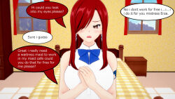 3d clothed dialogue earrings empty_eyes english_text erza_scarlet fairy_tail female_only femsub hair_covering_one_eye hypnotic_eyes long_hair pov pov_sub red_hair ribbon shadow1333 solo speech_bubble spiral_eyes tank_top text