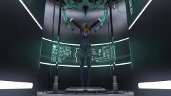  3d blonde_hair bodysuit capcom cleavage corruption cuffs elmeistro female_only femsub gloves harness jill_valentine microchip monitor p30 ponytail resident_evil resident_evil_5 restrained solo standing tech_control 