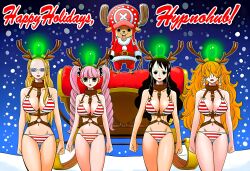 ai_art antlers baby_5_(one_piece) bikini black_hair blonde_hair collar earrings empty_eyes english_text expressionless femsub glasses hellsing002_(generator) kalifa_(one_piece) lipstick long_hair maledom multiple_girls multiple_subs one_piece orange_hair perona pink_hair red_lipstick reindeer reindeer_girl sadi_(one_piece) santa_costume snow standing tech_control tony_tony_chopper twintails
