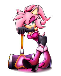 amy_rose boots breasts cleavage corruption cosplay female_only femsub furry green_eyes hammer happy_trance hedgehog_girl high_heels knee-high_boots large_breasts pink_hair possession rouge_the_bat short_hair sonic_the_hedgehog_(series) untropia weapon