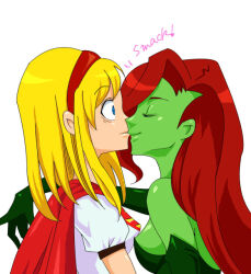 batman_(series) blonde_hair dc_comics femdom femsub green_skin kissing poison_ivy red_hair super_hero supergirl superman_(series) western yuri