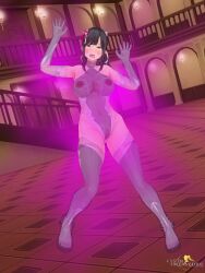 3d absurdres aura bare_shoulders before_and_after black_hair blue_eyes blush boots breasts corruption cosplay custom_maid_3d_2 dfish303 eye_roll female_only femsub fishnets gloves glowing hair_ornament large_breasts leotard navel nipple_cutout nipples open_mouth opera_gloves original ponytail pubic_hair pussy ribbon see-through shrunken_irises solo taimanin_(series) tears thigh_boots thighhighs tongue tongue_out underboob