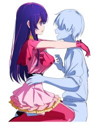  absurdres ai_hoshino boots drool empty_eyes etlabsotwe faceless faceless_male femsub gloves hand_on_hip maledom open_mouth oshi_no_ko purple_eyes purple_hair simple_background sitting_on_lap skirt thigh_boots white_background 