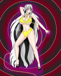 aged_up alternate_costume aura bare_shoulders breasts chains cleavage collar dancer dancing dragon_girl female_only femsub fire_emblem fire_emblem_engage glowing glowing_eyes happy_trance harem_outfit huge_breasts leash midriff nail_polish navel nintendo purple_eyes sandals sleepy_kai smile solo spiral spiral_background toenail_polish very_long_hair veyle_(fire_emblem)