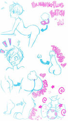  anal bow_tie bunny_boy butt_plug comic drool erection fake_tail happy_trance heart luckyluckyluckypenny male_only malesub non-human_feet paws penis sex sex_toy text transformation 
