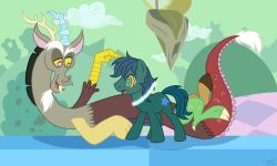 animals_only discord green_hair horns kaa_eyes laydeekaze male_only maledom malesub my_little_pony original short_hair size_difference