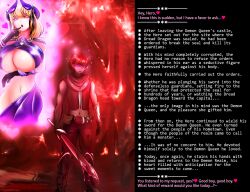  betrayal blonde_hair blood blush breasts caption cleavage corruption curvy demon demon_girl demon_queen_(nisemono) dialogue drool elf_ears enemy_conversion english_text eyebrows_visible_through_hair femdom gloves good_sub_conditioning happy_trance hard_translated heart heart_eyes horns huge_breasts hypnotic_magic large_breasts large_hips looking_at_viewer magic malesub manip midriff monster_girl navel nisemono open_mouth orange_eyes original pants pink_eyes queen red_eyes ruined_life slit_pupils smile sparkle succubus sword symbol_in_eyes text thought_bubble translated 