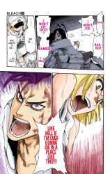  angry bambietta_basterbine bazz-b black_hair bleach blonde_hair blue_eyes brown_eyes clothed dialogue english_text femsub giselle_gewelle liltotto_lamperd long_hair mohawk multiple_girls official pink_hair short_hair sweat text transfem transgender_identity zombie 