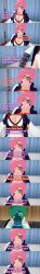  absurdres baiken brown_eyes closed_eyes clothed dialogue english_text eyepatch femsub guilty_gear inverted_colors long_hair maledom pink_hair scar text tomboyfreezewinter 