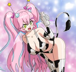  angelic_buster bappy_(hypnolandom) cow_print femdom femsub large_breasts leaning_forward maplestory milk mythkaz possession tagme 