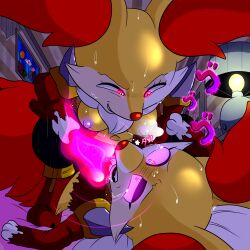  absurdres bluebean braixen breasts complex_background cowgirl_position drool exposed_chest femdom furry glowing_eyes magic malesub nintendo nipples pink_eyes pokemon pokemon_(creature) pokephilia sex spiral_eyes sweat symbol_in_eyes tears topless 
