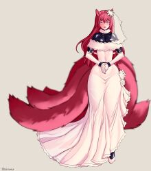 absurdres anno_(anno) bodysuit breasts bridal_veil femsub fox_ears fox_girl fox_tail happy_trance kitsune_girl large_breasts latex long_hair looking_at_viewer open_mouth original smile spiral_eyes symbol_in_eyes tesomu wedding_dress