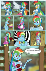  blue_skin bottomless breasts cleavage collar comic covering dialogue electricity equestria_girls female_only feminization femsub happy_trance kneeling long_hair maid maid_headdress manip multicolored_hair my_little_pony nude ohohokapi open_mouth personification pink_eyes rainbow_dash smile spiral spiral_eyes stepfordcrimson_(manipper) symbol_in_eyes tech_control text topless 