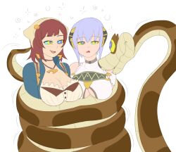 atelier_sophie blush bondage breasts cleavage coils disney drool expressionless femsub happy_trance hypnotic_eyes kaa kaa_eyes large_breasts maledom open_mouth plachta plsgts purple_hair red_hair short_hair simple_background smile snake sophie_neuenmuller the_jungle_book white_background