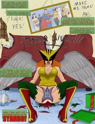 absurdres alien bed blush boots bottomless corruption dc_comics drool erect_nipples female_only femsub hawkgirl high_heels knee-high_boots long_hair open_mouth parasite polmanning red_hair starro super_hero sweat text weapon wings
