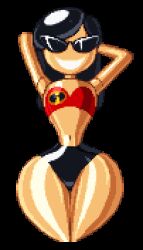 animated animated_gif arms_above_head bimbofication black_hair breast_expansion breasts casetermk cleavage dollification female_only femsub glasses happy_trance knick_knack large_breasts looking_at_viewer midriff navel pixel_art smile solo sunglasses sunny_miami the_incredibles thick_thighs thighs transparent_background violet_parr