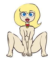 blonde_hair blue_eyes bottomless collar dc_comics empty_eyes nude pet_play spread_legs super_best_friends_forever super_hero supergirl superman_(series) tongue tongue_out topless western