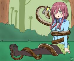    clothed disney feet femsub hypnobot771 hypnotic_eyes kaa kaa_eyes long_hair miku_nakano outdoors pantyhose red_hair school_uniform signature snake the_jungle_book the_quintessential_quintuplets 