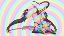  artist_request blush character_request demon_girl female_only femdom horns hypnotic_eyes jack-o_pose long_hair looking_at_viewer manip meme multicolored_hair panty_pull pov_sub rainbow_hair smile succubus tail thighhighs virtual_youtuber yoga 