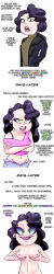  absurdres age_regression angry before_and_after black_hair breasts cleavage clothed collarbone crop_top dialogue female_only femsub gradient_text happy_trance holding_breasts jacket jeans lipstick long_hair looking_at_viewer midriff navel navel_piercing nipples nude original piercing pink_eyes pink_lipstick pov pov_dom purple_eyes purple_hair purple_lipstick shirt shrunken_irises simple_background smile spiral_snail sweater text topless unaware white_background 