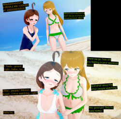  3d bikini bikini_bottom bikini_top blue_eyes brown_hair citrus_(cyanstargazer) cyanstargazer female_only femsub glasses koikatsu! mimi_(cyanstargazer) orange_hair original swimsuit tagme text 