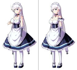 absurdres azur_lane belfast_(azur_lane) blue_eyes blush breasts coin collar dazed dress empty_eyes etlabsotwe expressionless female_only femsub gloves groping large_breasts long_hair maid maid_headdress open_mouth opera_gloves pendulum skirt thighhighs twintails white_hair
