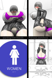  ass breast_expansion breasts cleavage evil_smile huge_breasts intorsus_volo large_ass large_breasts mirror office_lady panties parasite possession short_hair silver_hair skirt upskirt 