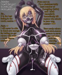 anus asuna blonde_hair boots breasts chains corruption cum cum_in_pussy dialogue discolored_nipples femsub happy_trance huge_breasts huge_nipples knee-high_boots latex long_hair mahou-ya maledom nightmare_fuel open_mouth penis pussy sword_art_online text topless